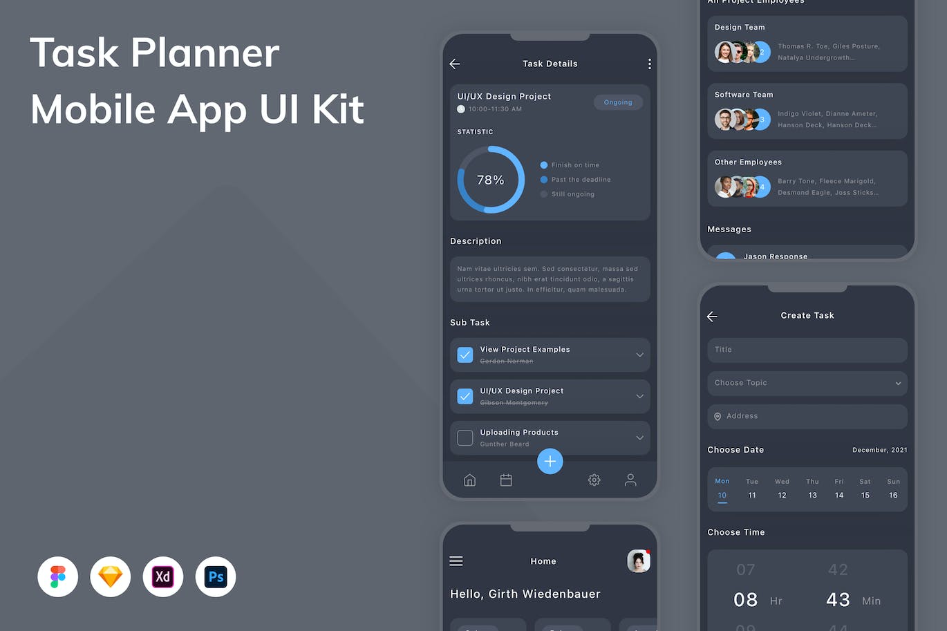 考试测试管理移动应用程序App设计UI模板 Task Planner Mobile App UI Kit APP UI 第1张