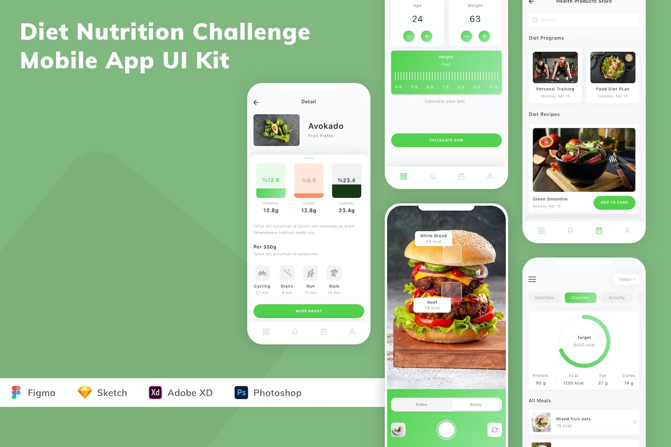 饮食营养挑战应用App模板UI套件 Diet Nutrition Challenge Mobile App UI Kit APP UI 第1张