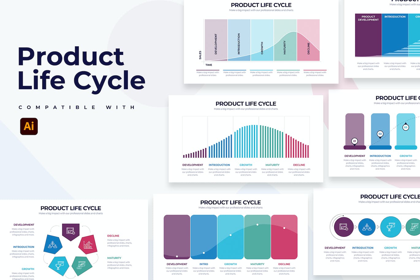 产品生命周期信息图表矢量模板 Product Life Cycle Illustrator Infographics 幻灯图表 第1张