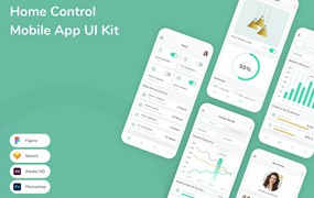 家庭家居自动化App应用程序UI设计模板套件 Home Control Mobile App UI Kit