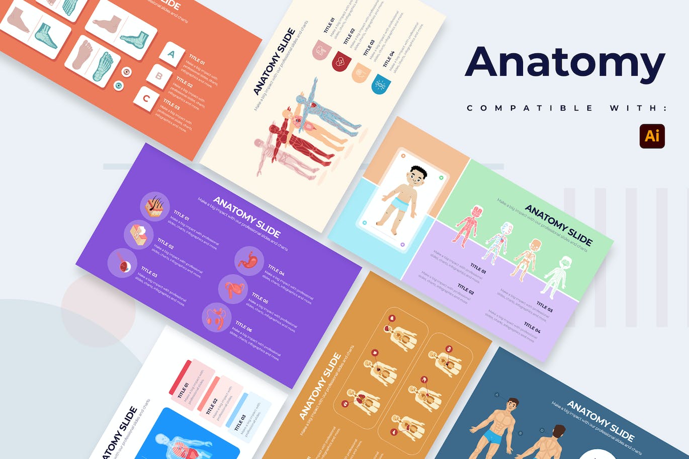 人体解剖学信息图表矢量模板 Medical Anatomy Slide Illustrator Infographics 幻灯图表 第1张