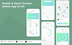 健康&运动跟踪App应用程序UI设计模板套件 Health & Sport Tracker Mobile App UI Kit