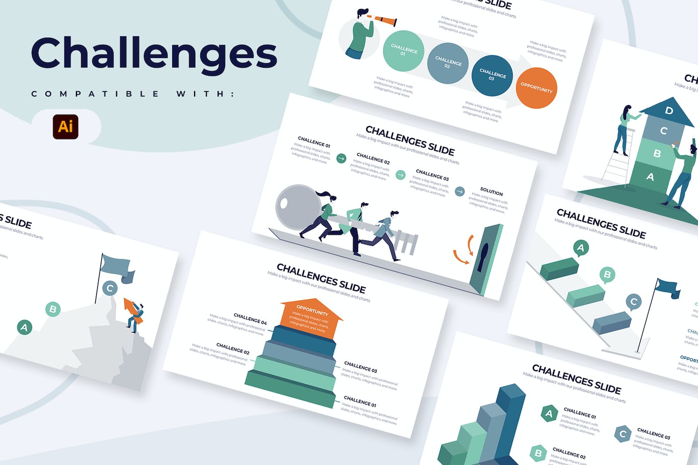 商业挑战信息图表矢量模板 Business Challenges Illustrator Infographics