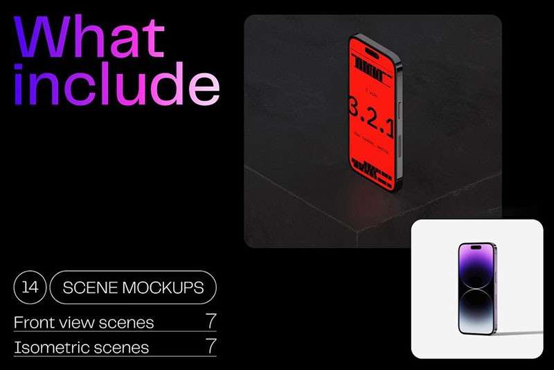 iPhone14 Pro手机暗色场景样机模板PSD 样机素材 第4张