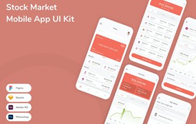 股票市场App应用程序UI设计模板套件 Stock Market Mobile App UI Kit