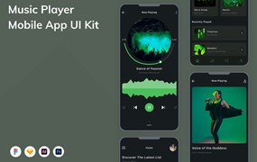 音乐播放软件移动应用程序App设计UI模板 Music Player Mobile App UI Kit
