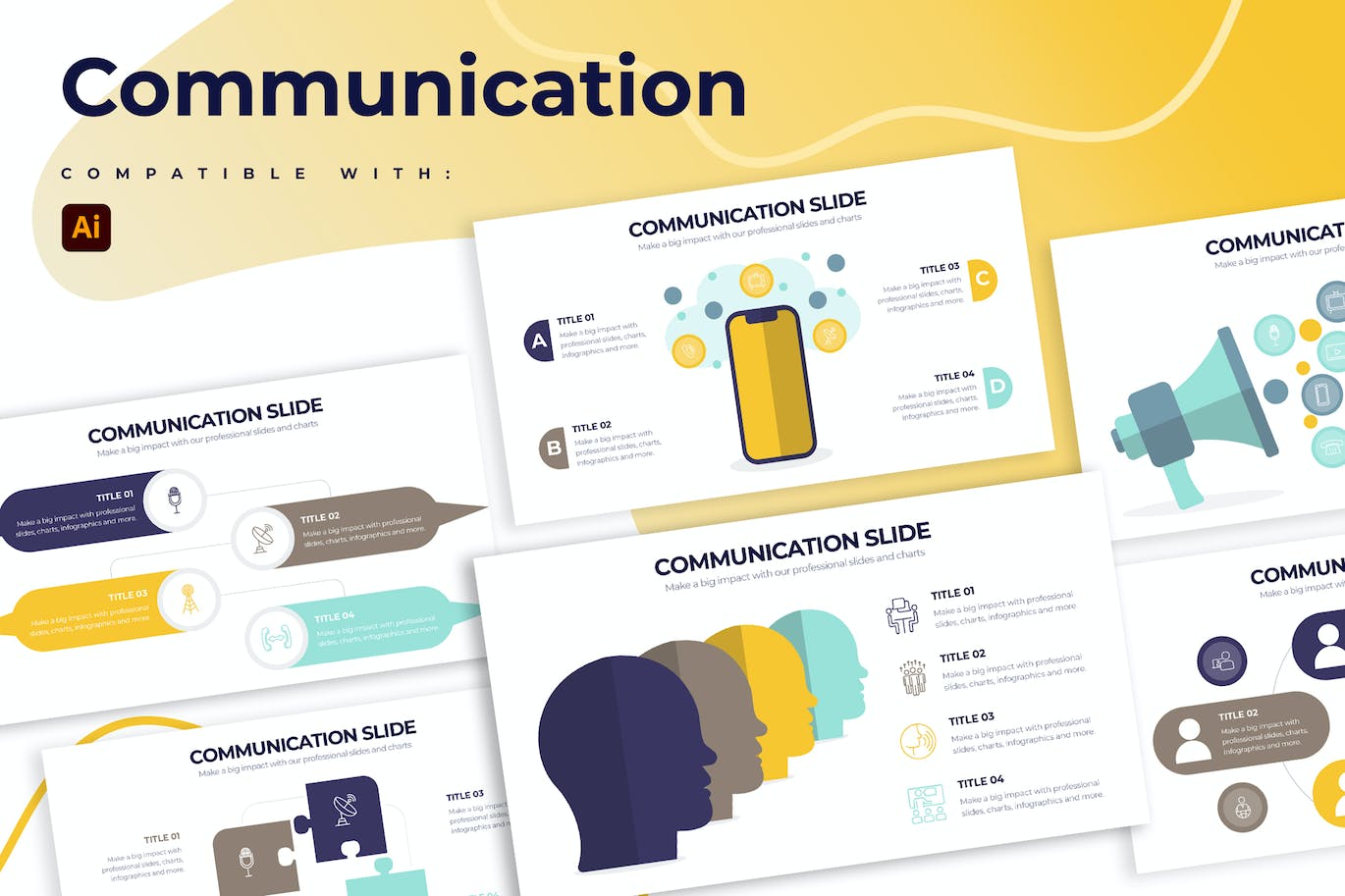交流通信信息图表矢量模板 Business Communications Illustrator Infographics 幻灯图表 第1张