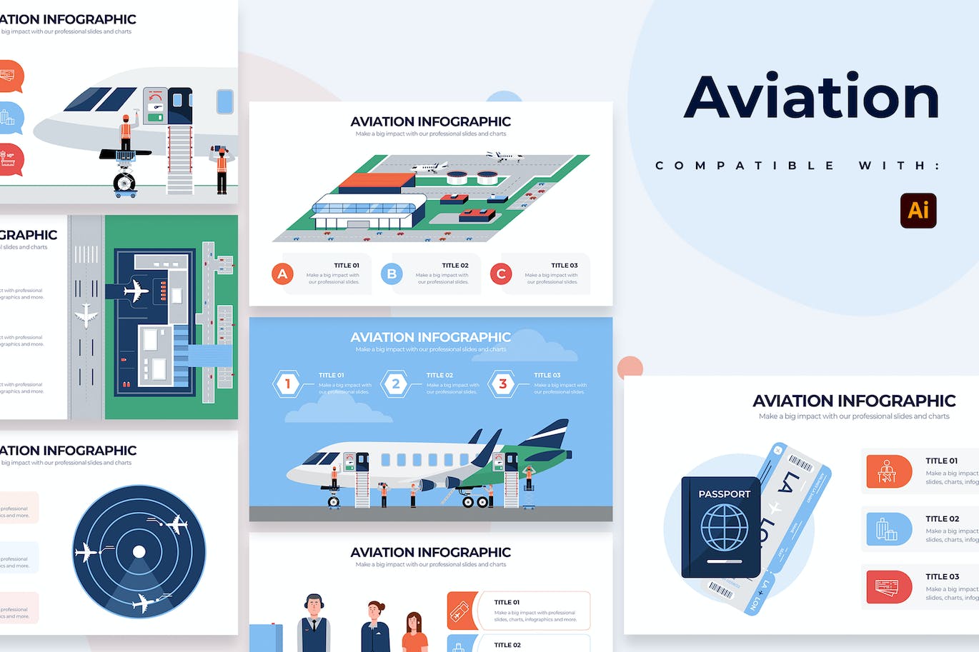 机场航空信息图表矢量模板 Education Aviation Illustrator Infographics 幻灯图表 第1张