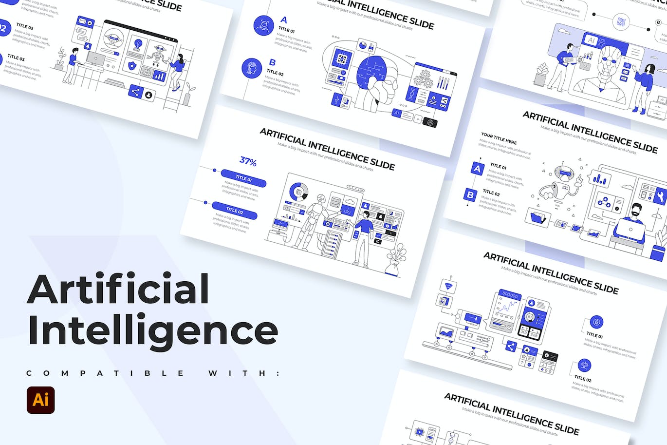 AI人工智能信息图表矢量模板 Artificial Intelligence Illustrator Infographics 幻灯图表 第1张