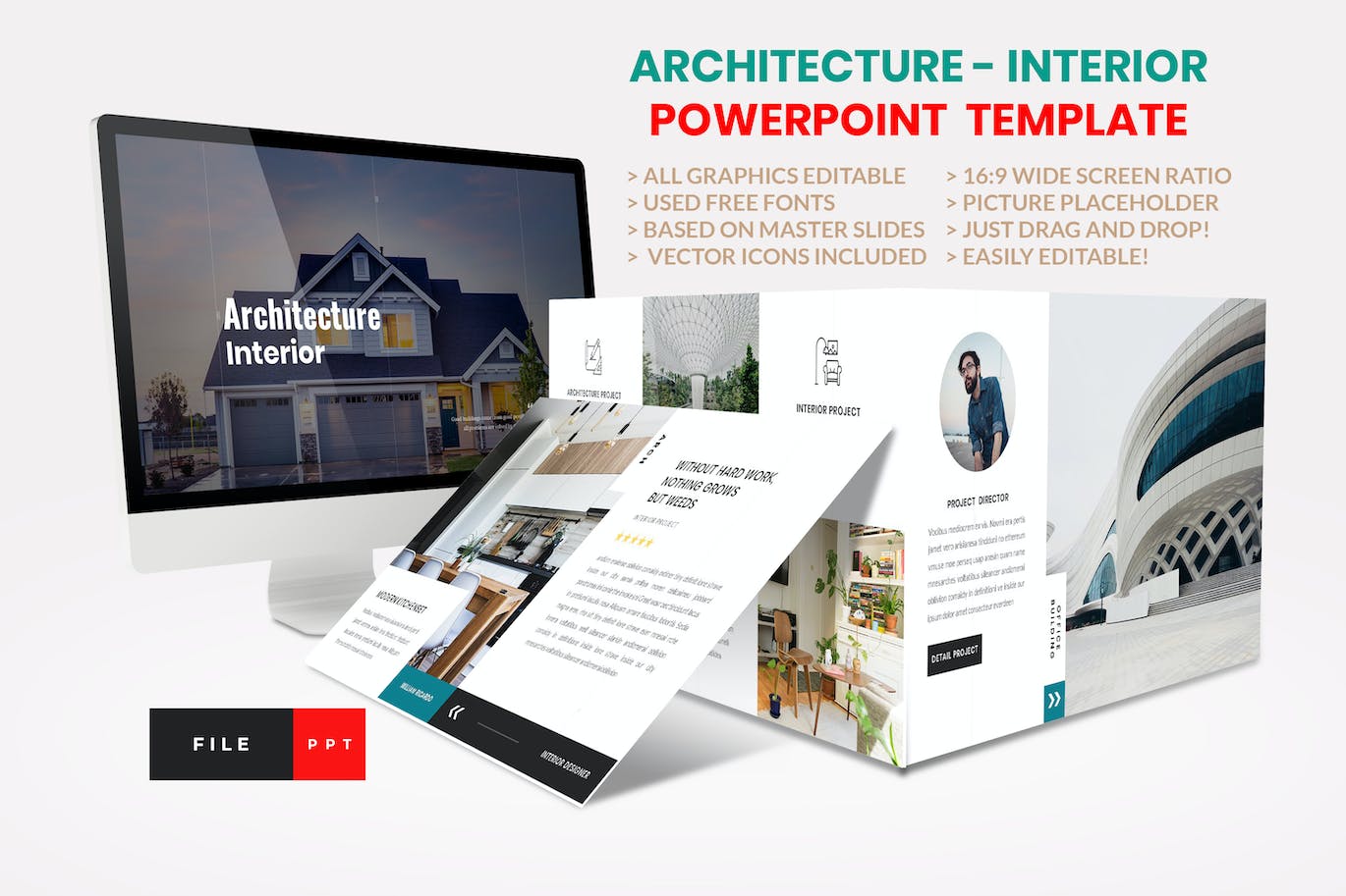 建筑室内设计演示PPT模板 Architecture – Interior PowerPoint Template 幻灯图表 第1张