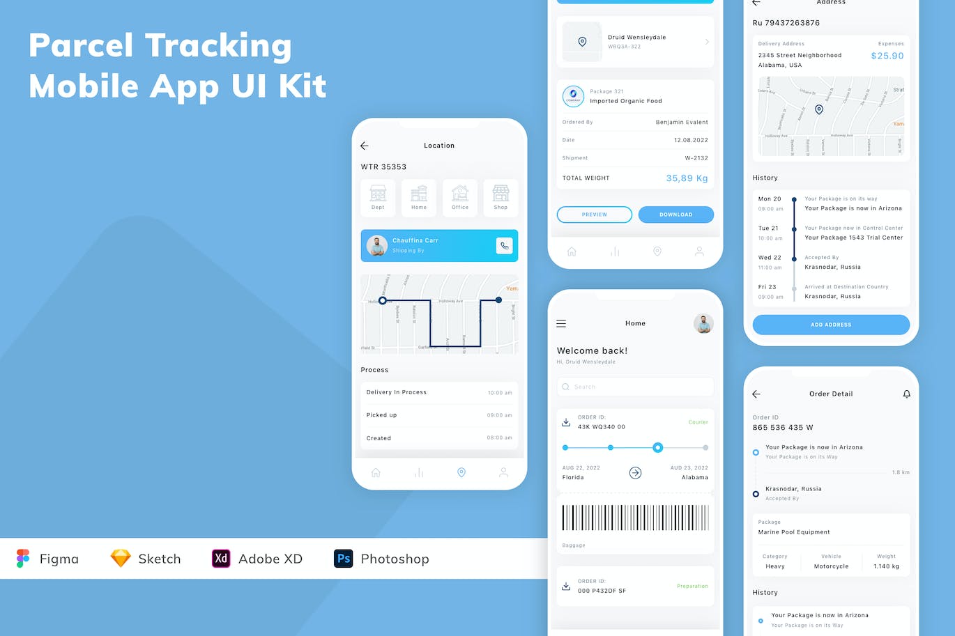 包裹快递跟踪App应用程序UI设计模板套件 Parcel Tracking Mobile App UI Kit APP UI 第1张
