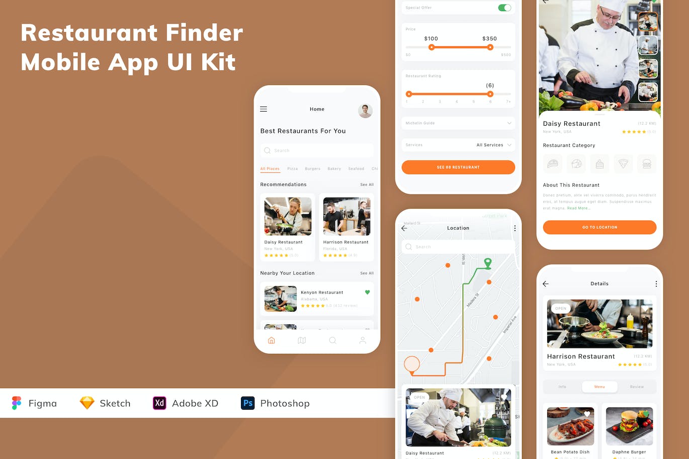餐厅查找移动应用程序App UI设计套件 Restaurant Finder Mobile App UI Kit APP UI 第1张
