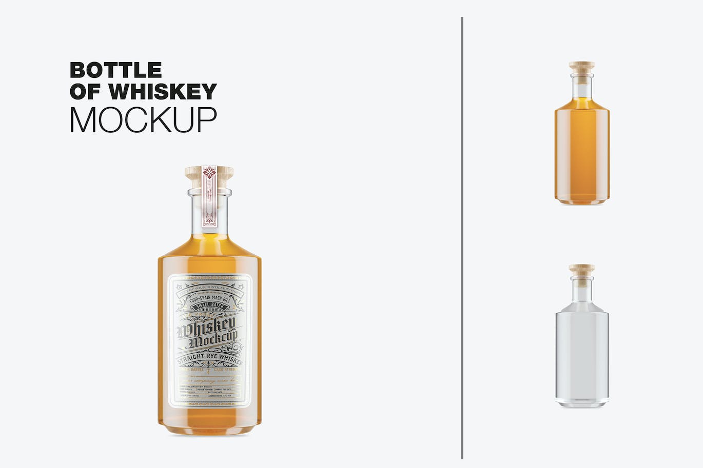 威士忌酒玻璃瓶包装设计样机 Pack Whiskey Liquor Glass Bottle Mockup 样机素材 第1张