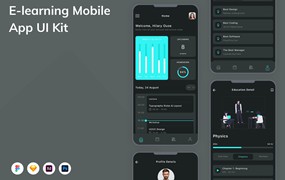 在线学习平台App应用程序UI设计模板套件 E-learning Mobile App UI Kit