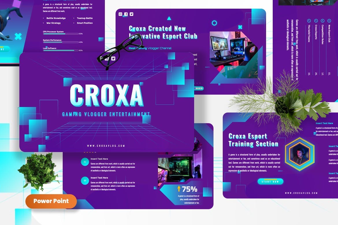 游戏电子竞技PPT模板下载 Croxa – Gaming Esports Powerpoint Template 幻灯图表 第1张