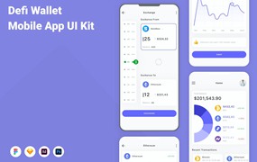 金融钱包移动应用程序App设计UI模板 Defi Wallet Mobile App UI Kit