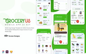 在线蔬果杂货店应用App模板UI套件 Grocery Store Mobile App UI Kit