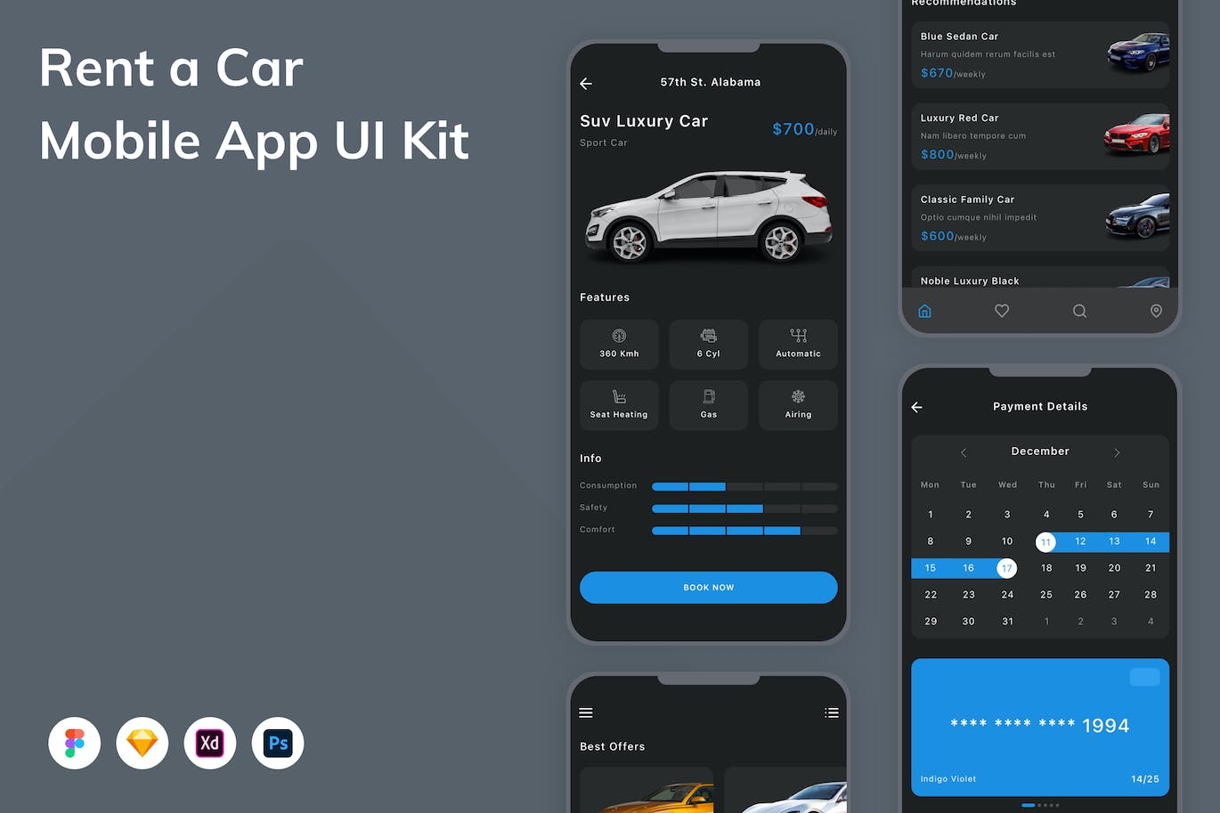 租车移动应用程序App设计UI模板 Rent a Car Mobile App UI Kit APP UI 第1张