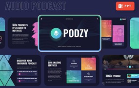 音频播客PPT模板 PODZY – Audio Podcast Powerpoint Template