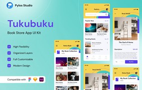 电子书店App移动应用程序UI套件 Tukubuku – Book Store Mobile App UI Kits