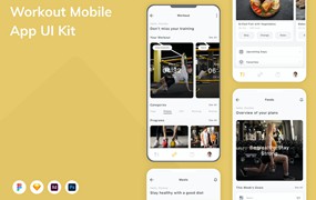 健身训练App应用程序UI设计模板套件 Workout Mobile App UI Kit