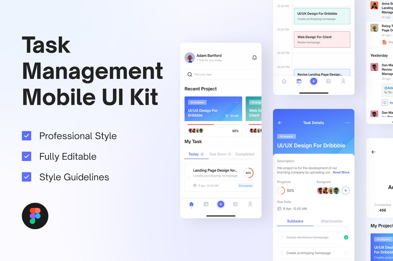 任务管理App移动应用UI模板 Task Management Mobile App UI Kit Template APP UI 第1张