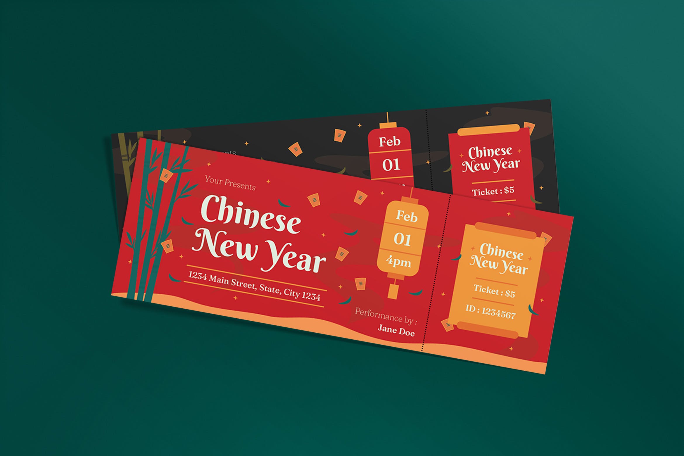 中国新年活动门票设计模板 Chinese New Year Ticket 设计素材 第1张