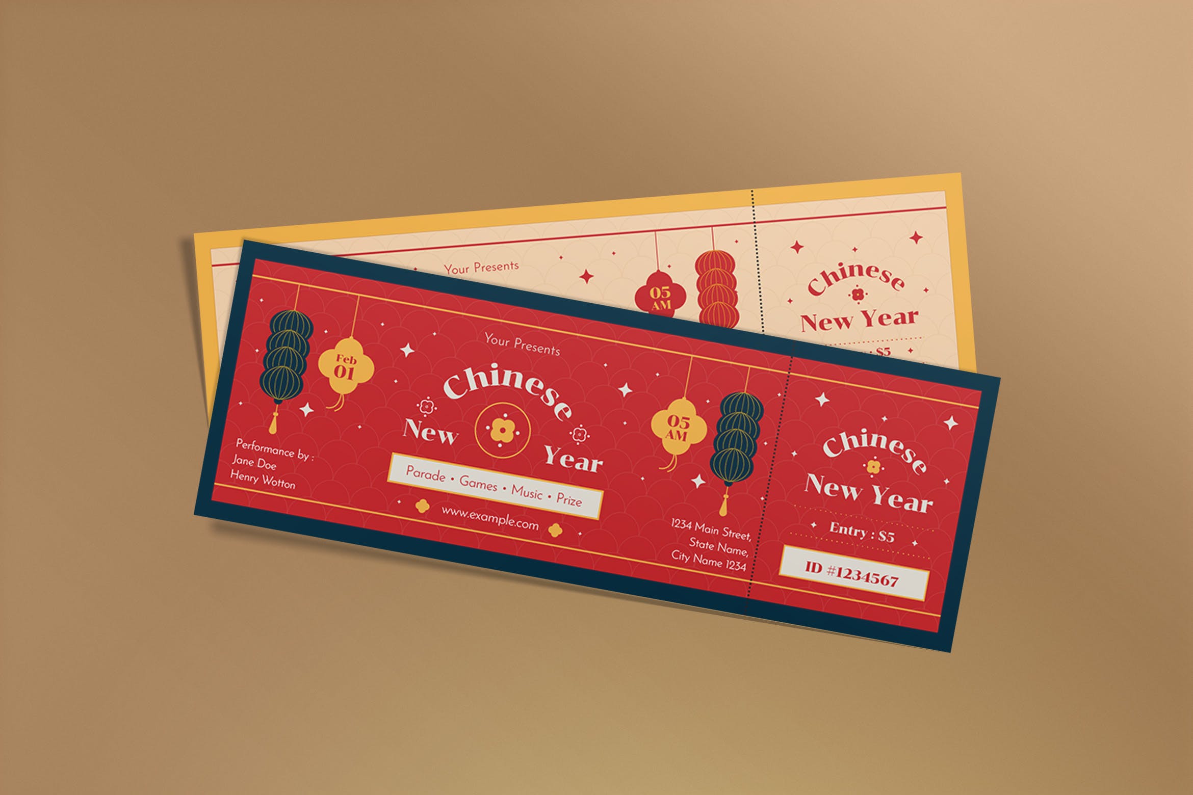中国农历新年门票设计模板 Chinese Lunar New Year Ticket 设计素材 第1张
