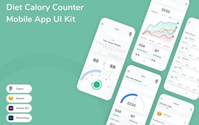饮食卡路里计数器App应用程序UI设计模板套件 Diet Calory Counter Mobile App UI Kit