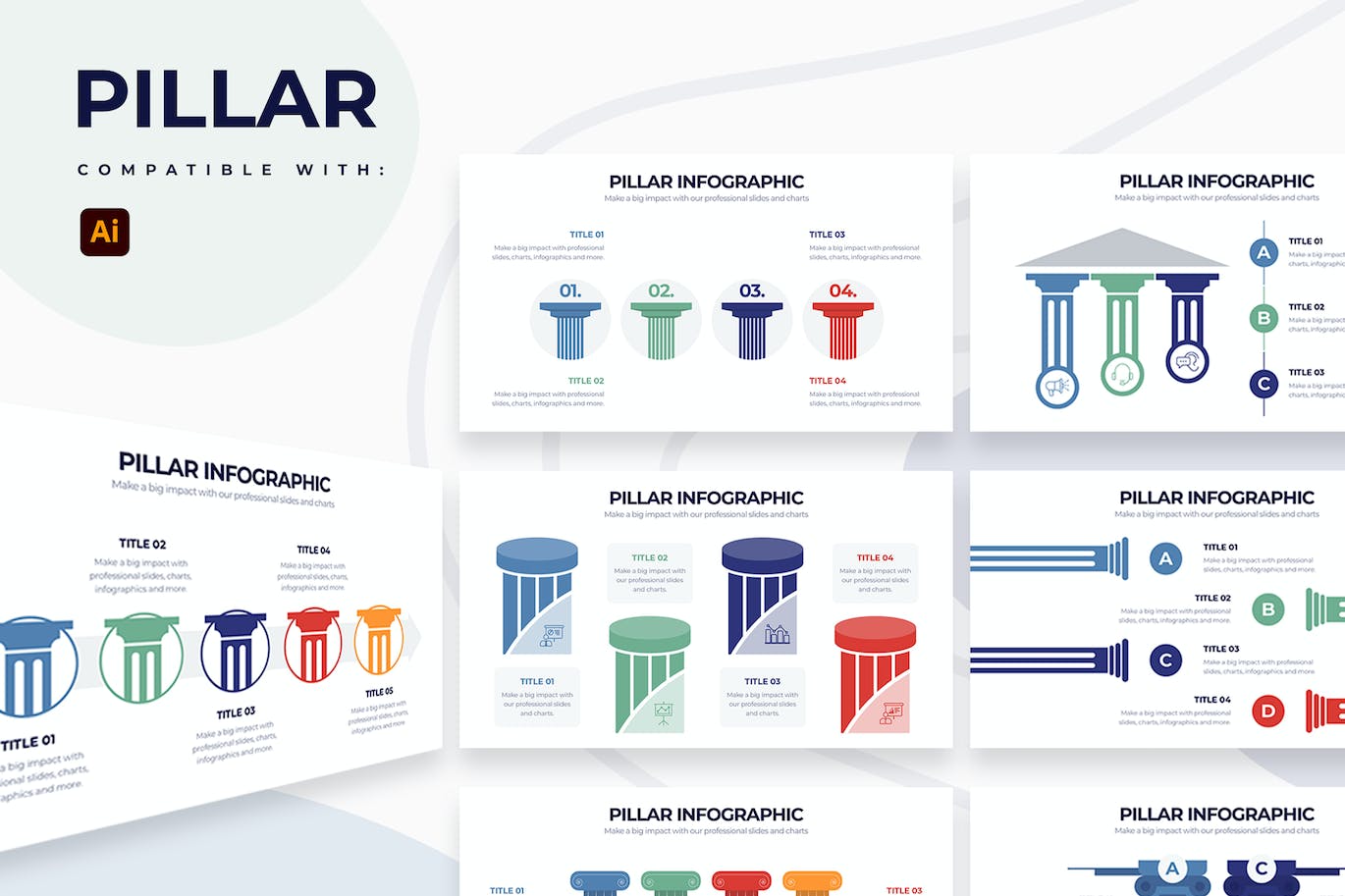 罗马柱信息图表矢量模板 Business Pillar Illustrator Infographics 幻灯图表 第1张
