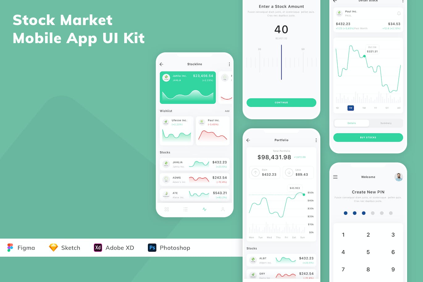 股票市场移动应用程序App UI设计套件 Stock Market Mobile App UI Kit APP UI 第1张