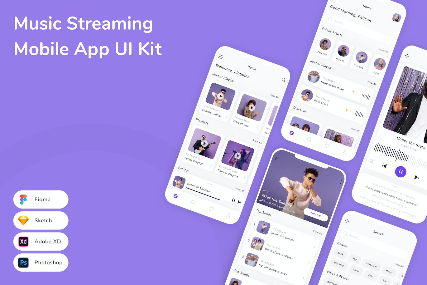音乐流媒体平台App应用程序UI设计模板套件 Music Streaming Mobile App UI Kit APP UI 第1张