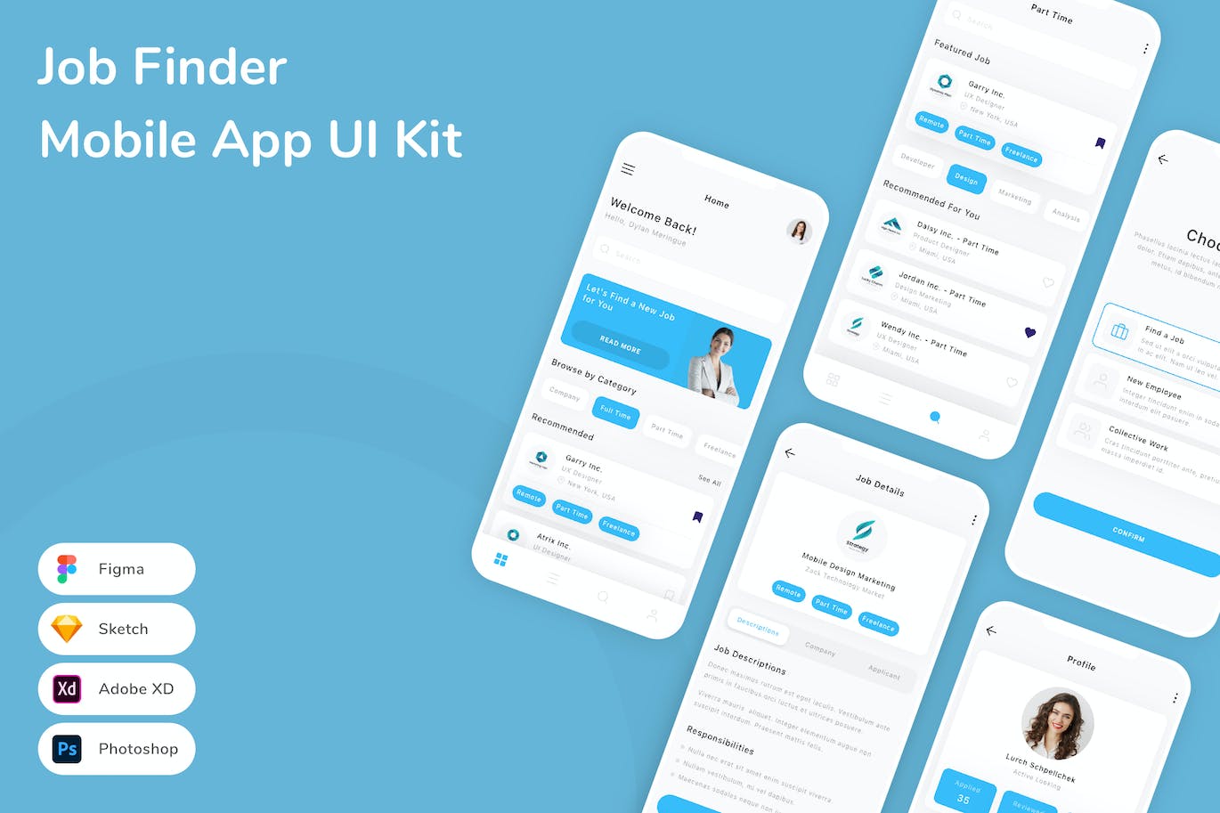 求职应聘App应用程序UI设计模板套件 Job Finder Mobile App UI Kit APP UI 第1张