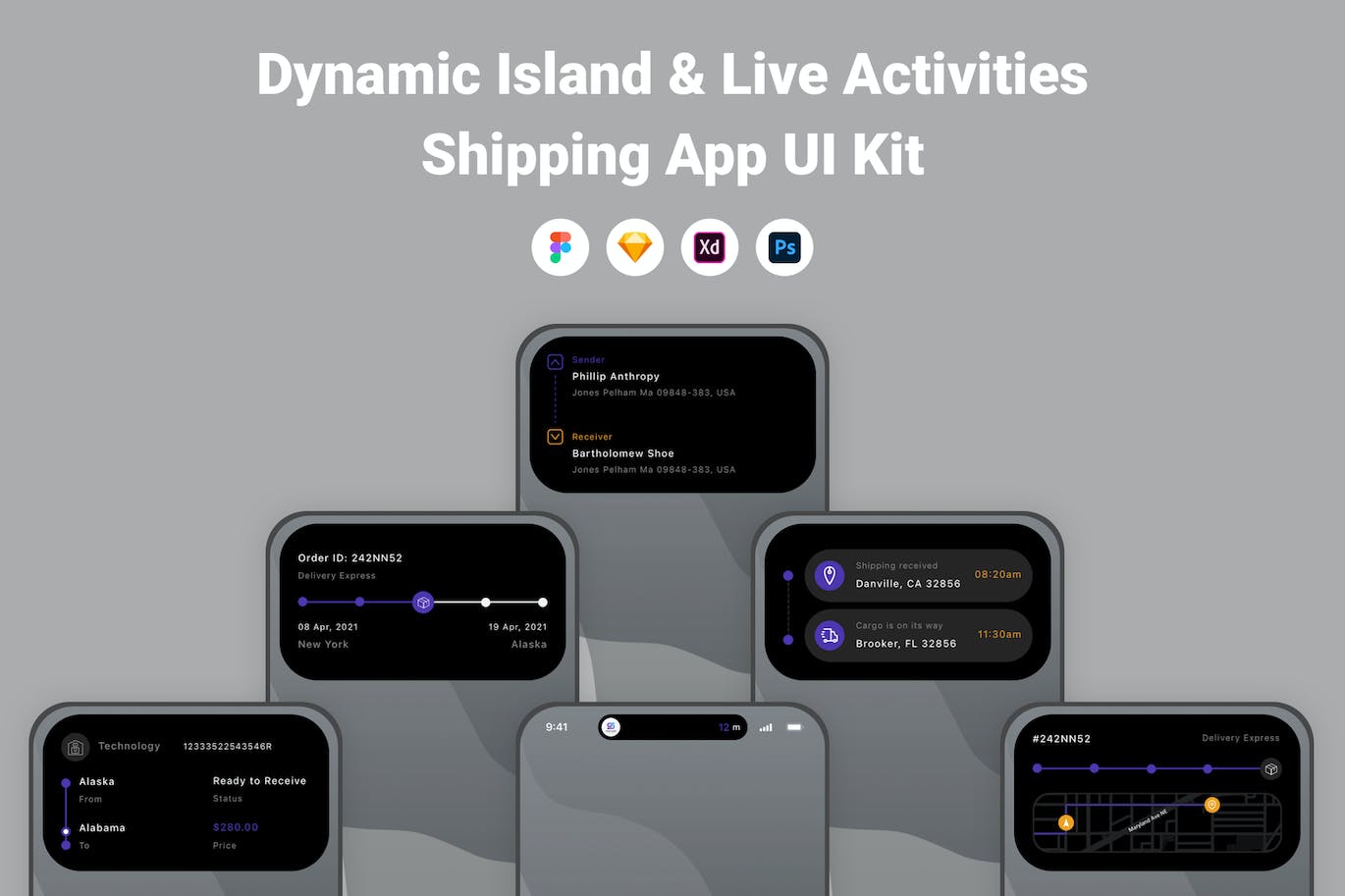 物流包裹应用App灵动岛UI模板套件 Dynamic Island & Live Activities Shipping App UI APP UI 第1张