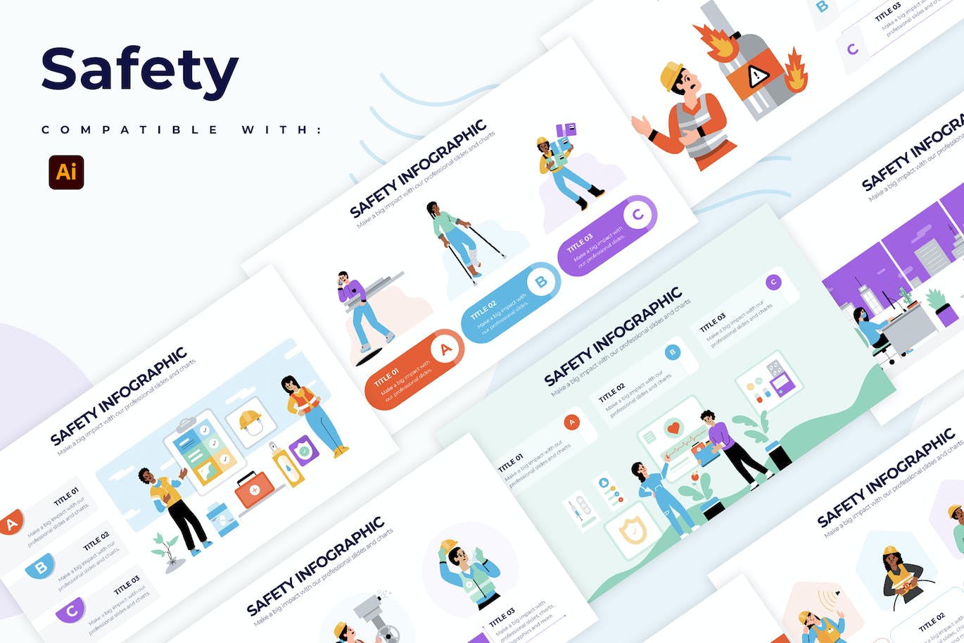 安全防护信息图表矢量模板 Business Safety Illustrator Infographics 幻灯图表 第1张