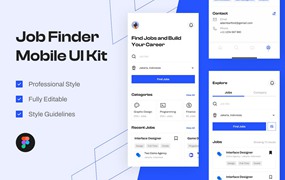 求职者/职业门户App移动应用程序UI模板 Job Finder – Mobile App UI Kit Template