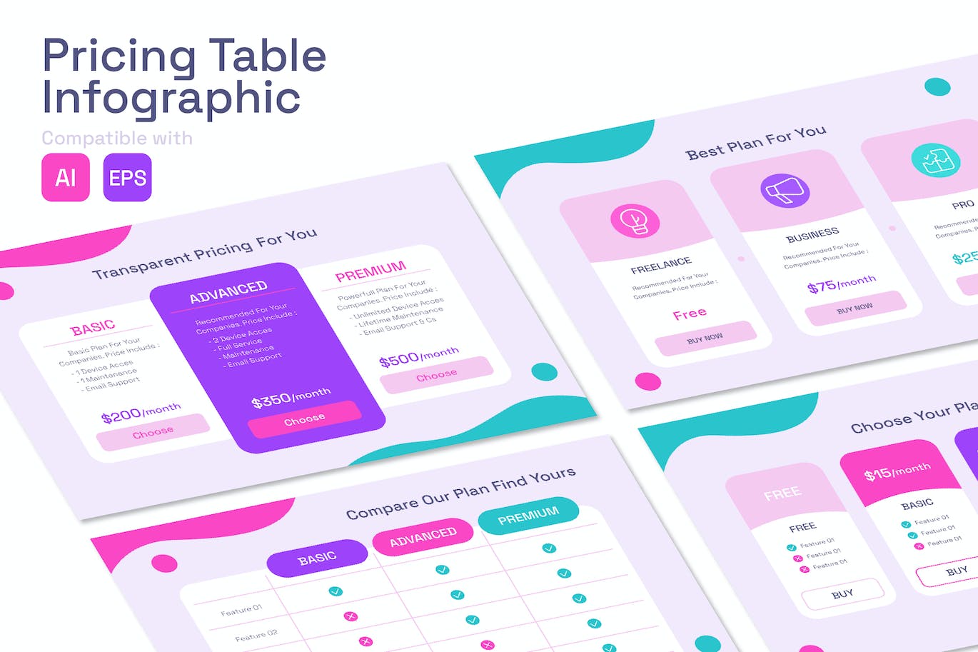 定价表单信息图表模板 Pricing Table Infographic 幻灯图表 第1张
