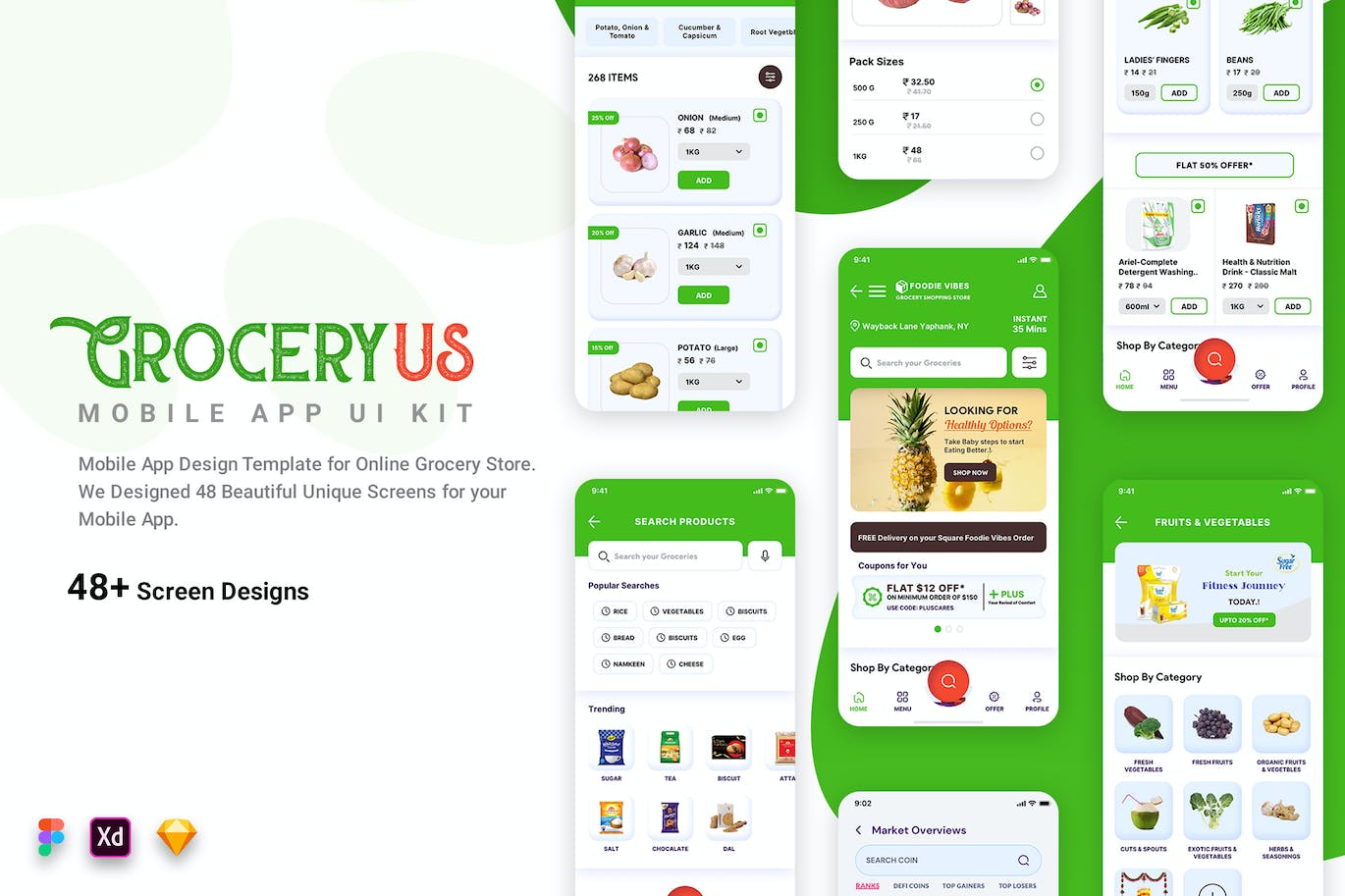 在线蔬果杂货店应用App模板UI套件 Grocery Store Mobile App UI Kit APP UI 第1张