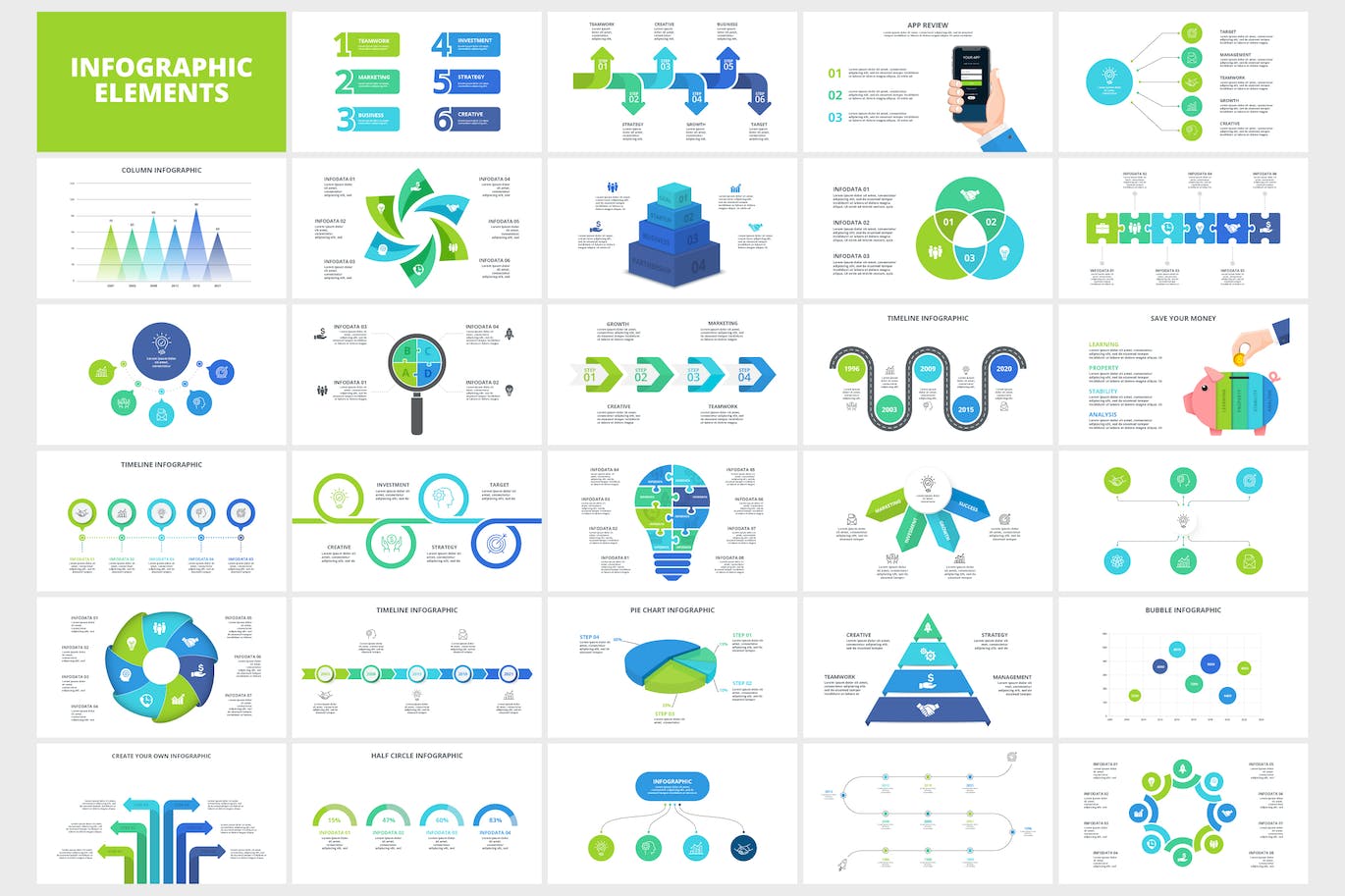 商业概念信息图表元素集 Marketing Infographics Elements Set 幻灯图表 第1张