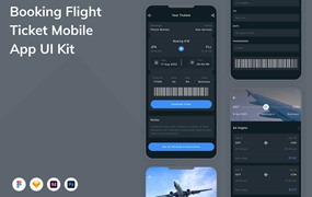 预订机票移动应用程序App设计UI模板 Booking Flight Ticket Mobile App UI Kit
