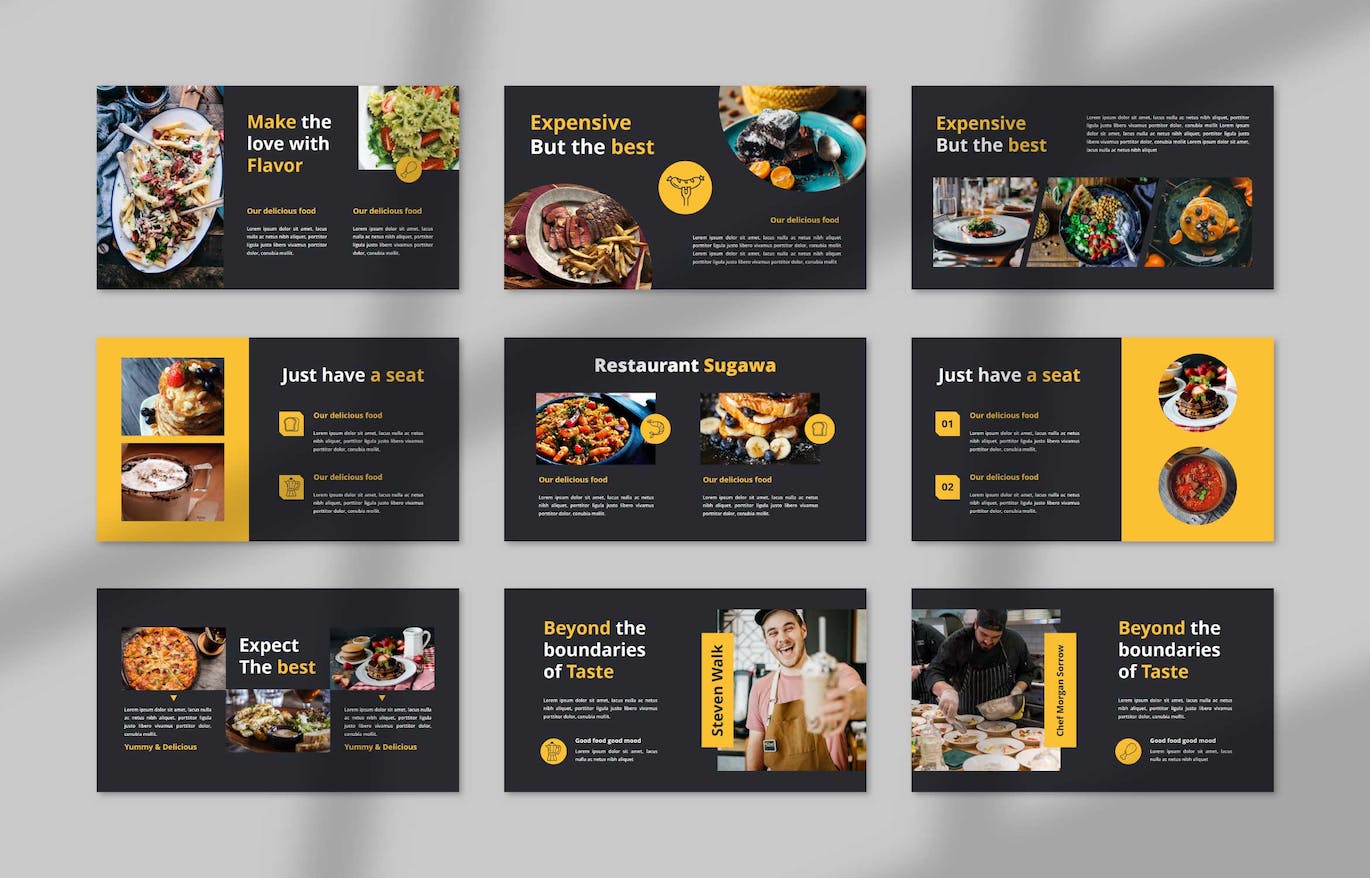 西餐厅美食PPT设计模板 Sugawa Restaurant PowerPoint 幻灯图表 第3张