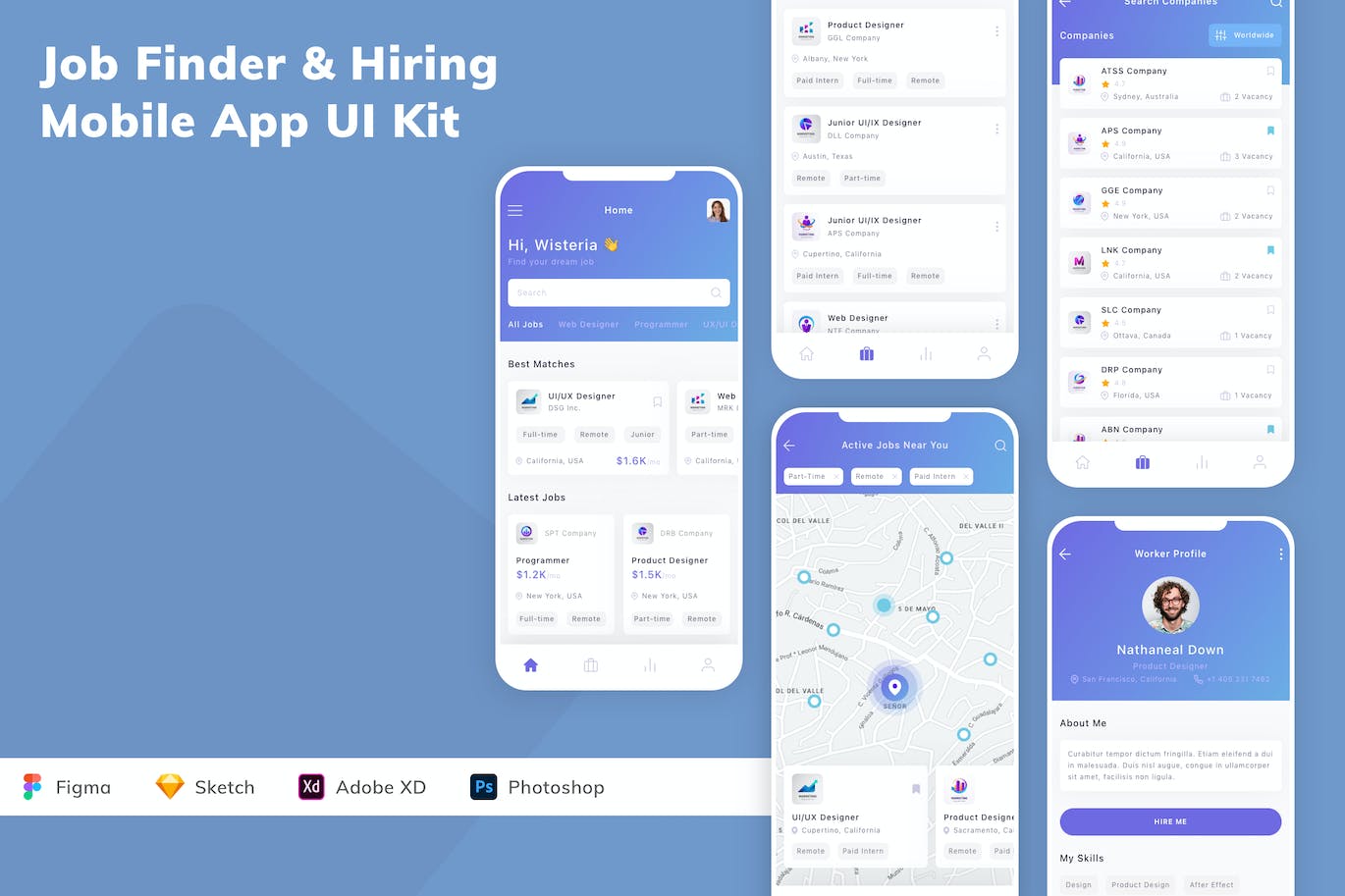 招聘求职应用App模板UI套件 Job Finder & Hiring Mobile App UI Kit APP UI 第1张