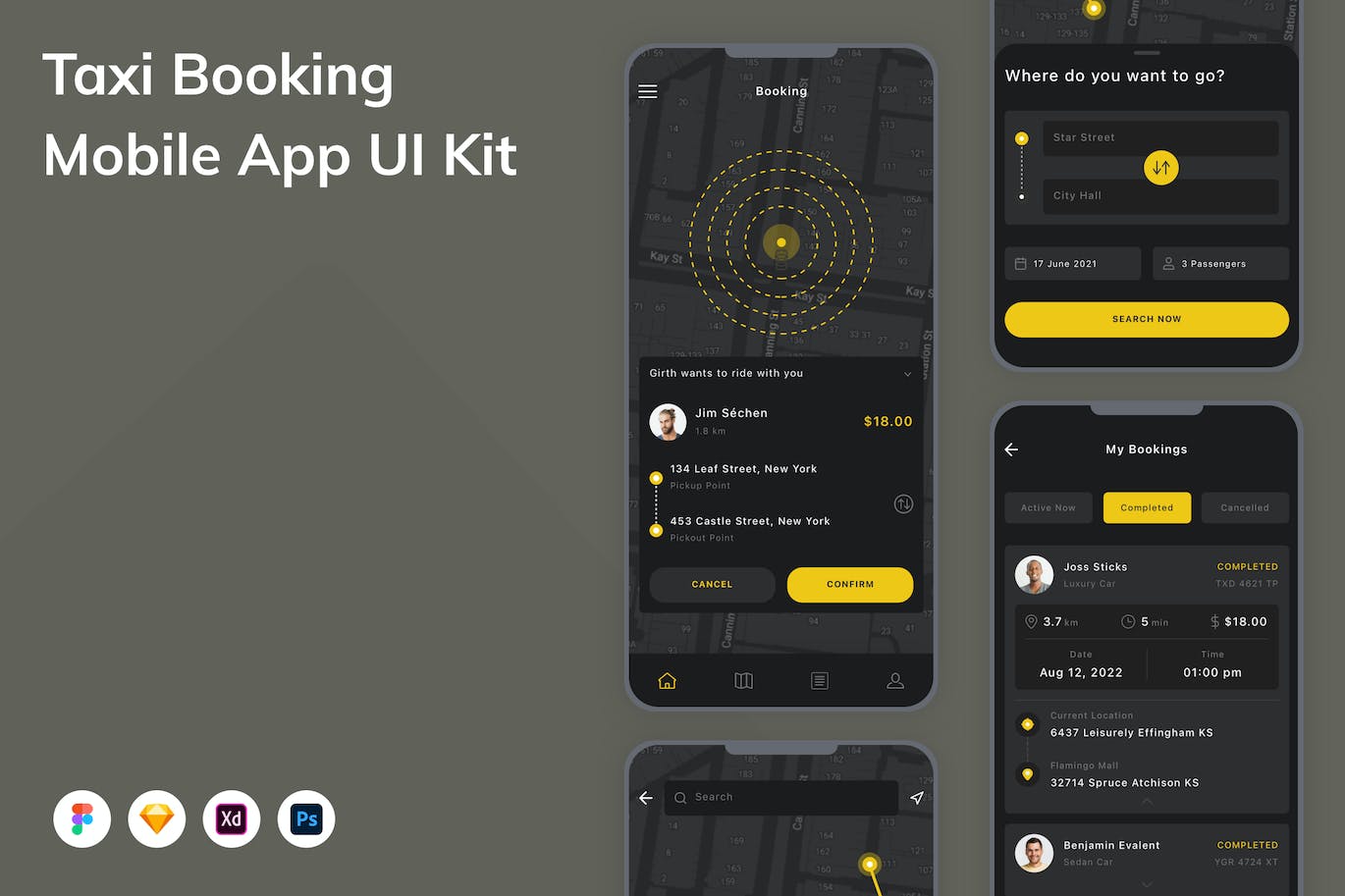 打车叫车移动应用程序App设计UI模板 Taxi Booking Mobile App UI Kit APP UI 第1张