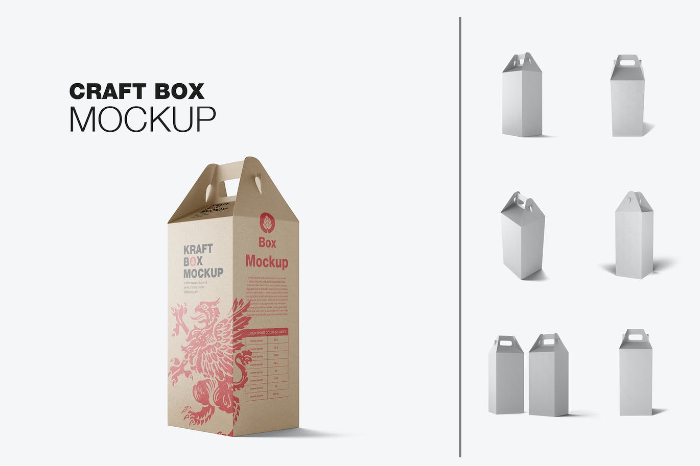 带把手的牛皮纸盒设计样机模板 Set Kraft Box with Handles Mockup APP UI 第1张