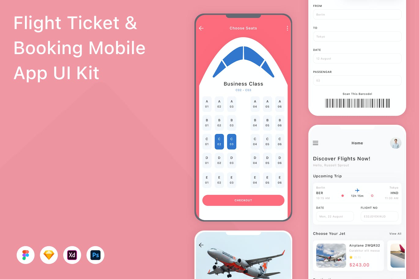 机票预订App应用程序UI设计模板套件 Flight Ticket & Booking Mobile App UI Kit APP UI 第1张