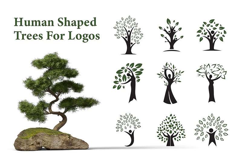 创意人形树木Logo标志模板，AI PSD源文件 图标素材 第1张