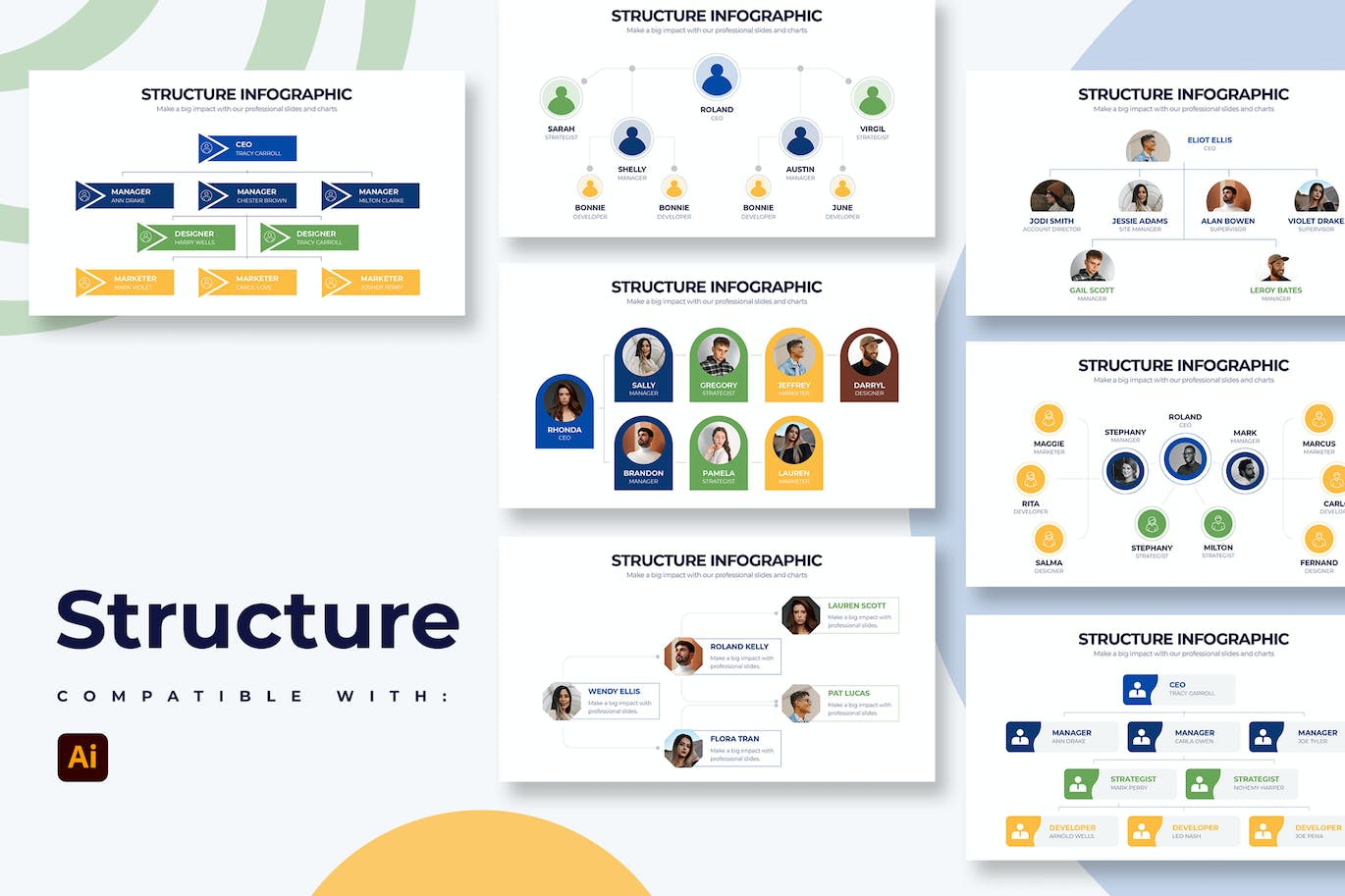 结构分析信息图表矢量模板 Business Structure Illustrator Infographics 幻灯图表 第1张