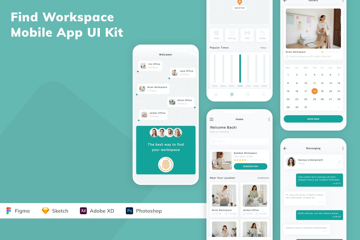 工作空间查找移动应用程序App UI设计套件 Find Workspace Mobile App UI Kit APP UI 第1张