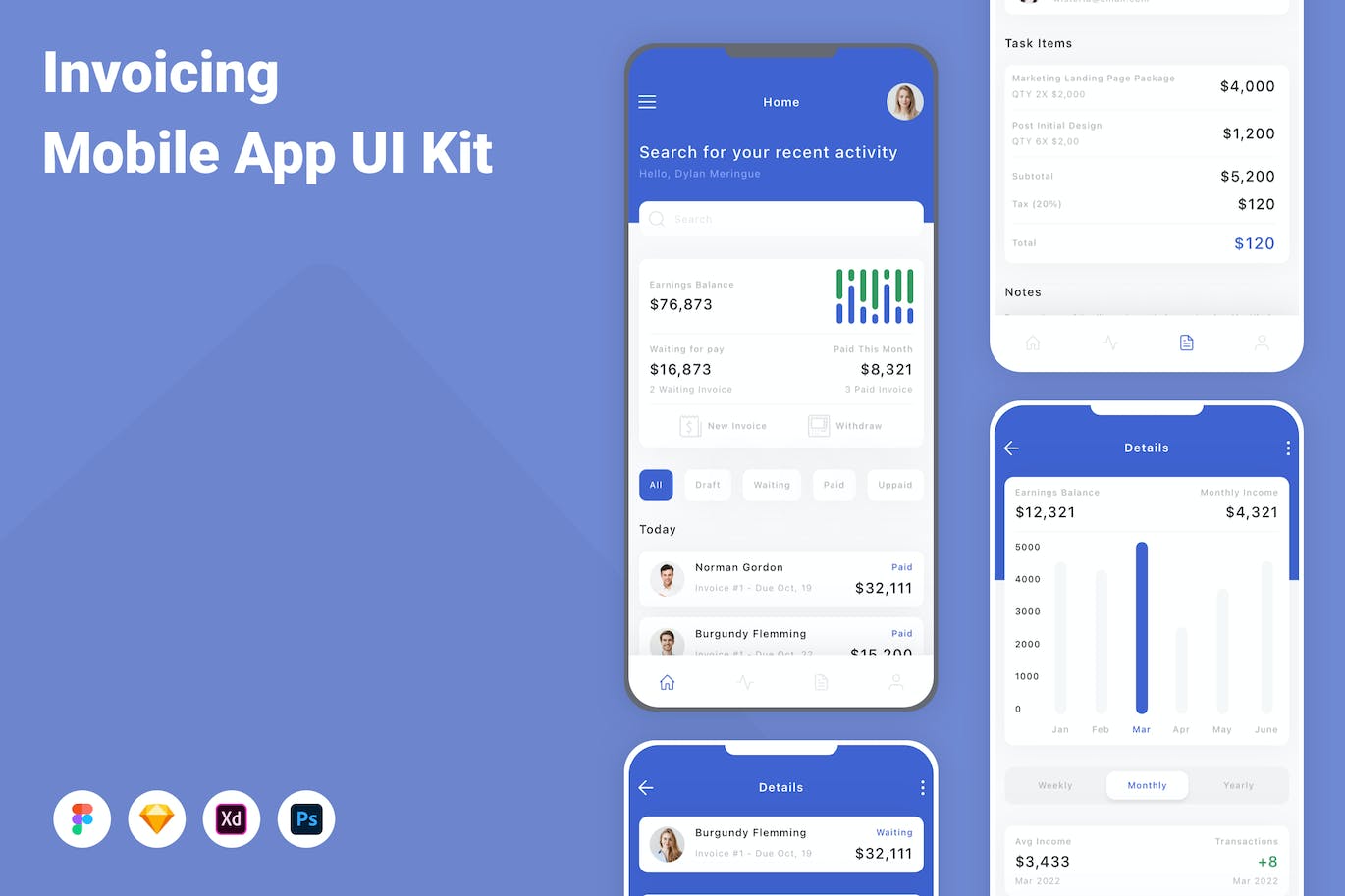 开具发票移动应用程序App设计UI模板 Invoicing Mobile App UI Kit APP UI 第1张