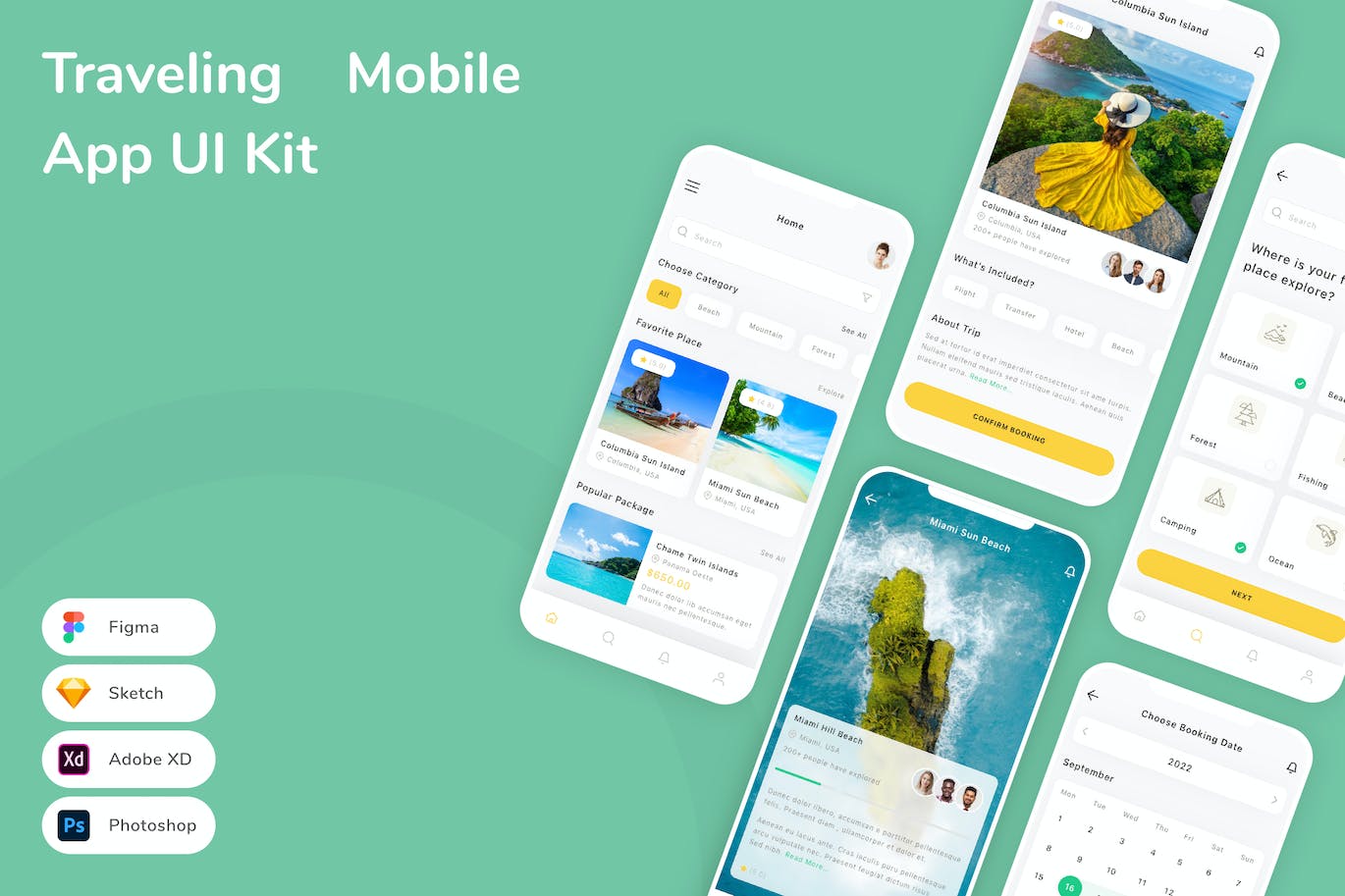 旅游App应用程序UI设计模板套件 Traveling Mobile App UI Kit APP UI 第1张